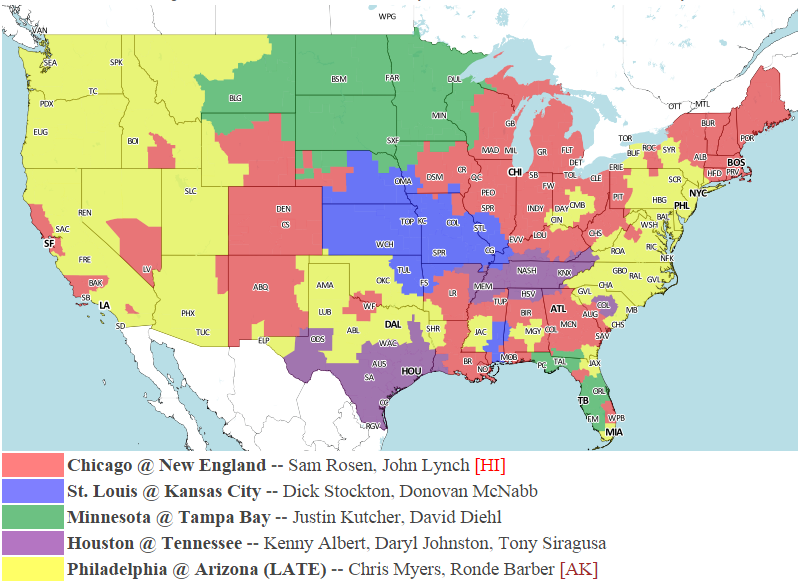 Illustration for article titled Your NFL Week 8 Viewing Maps